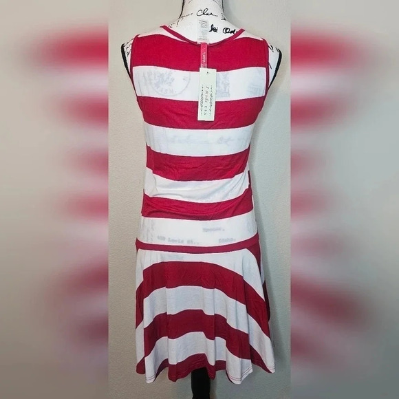 J Mode USA Women's Red & White Sleeveless Drop Waist A-Line Dress Sz Medium NWT - Picture 4 of 11